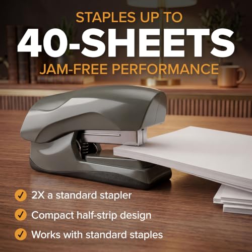 Bostitch Heavy Duty Stapler, 40 Sheet Capacity, No Jam, Grey - color: Grey, size: Pack of 1