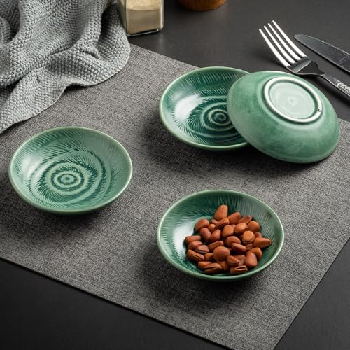 Ceramic Soy Sauce Dishes, 3.4 oz Dipping Bowls Set of 4 - color: Green