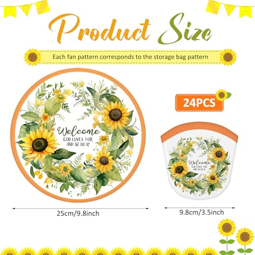 Gejoy 24 Pcs Christian Church Sunflower Fly Disc Hand Fan Foldable 8 Style - color: Sunflower