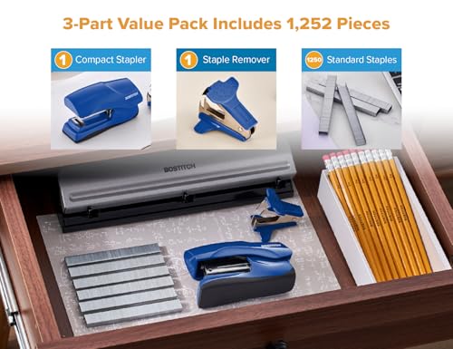 Bostitch Heavy Duty Stapler Value Pack, 40 Sheet Capacity, Blue - color: Blue