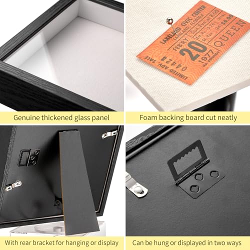 8x10 Shadow Box Picture Frame with Real Glass Panel and Linen Back - color: Black + Thickened Panel + Foam Packaging, size: 8x10
