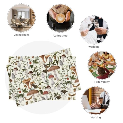 Boho Beige Wild Mushroom Print Placemats Set of 4 12x18 Inch - color: Beige, size: Set of 4