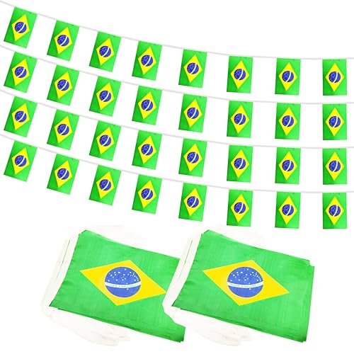 100 Feet Brazil String Flag, 76 Pcs Brazilian Banner Flag, Small Mini World Banner Flags for Sports Events, Bars Decorations, School Festivals, Party Decorations, Celebrations (Brazil) - color: Brazil