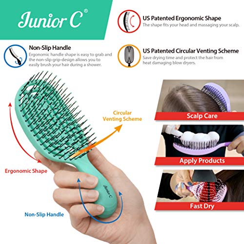 NuWay 4Hair® Junior C® - Compact Size Professional Curved Hairbrush - Vented Design Delivers Smoothing And Volumizing Quick Dry - Heat Resistant Bristles For Dry & Wet all hair types- Aqua - 1 Pc - color: Aqua