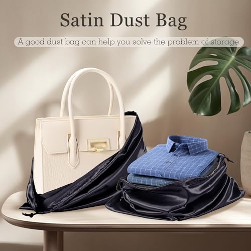 Vonty Black Satin Dust Bags 3 Pack Drawstring Pouch for Purse, 23.6x19.6in - color: Black, size: 23.6 x 19.6
