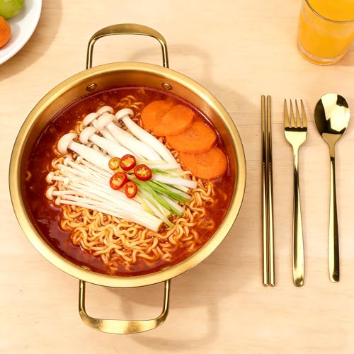 2-Pack Stainless Steel Korean Ramen Pot 7" & 7.8" with Lid Utensils