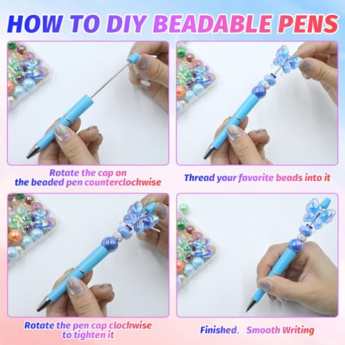 300 Pieces DIY Beadable Pen Kit – 100 Plastic Ballpoint Pens with Refills & Bags – School Supplies, Office Accessories & Decorative Items for Students & Teachers (Multicolor) - color: A-Multicolor 01, size: 100