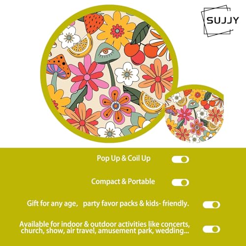 4 Pack Retro Hippie Hand Fan Foldable Multi-Role Round Fans for Travel, Events, Graduation, Indoor & Outdoor (Joyful) - style: Retro
