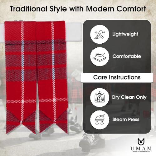 Kilt Flashes for Men with Heavy Buckle Adjusters, Plain & Tartan Kilt Sock Flashes. - color: Hamilton Red