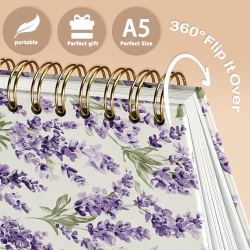 Enkvke Purple Floral Notebook for Women - color: Floral-FLavender Purple-A5