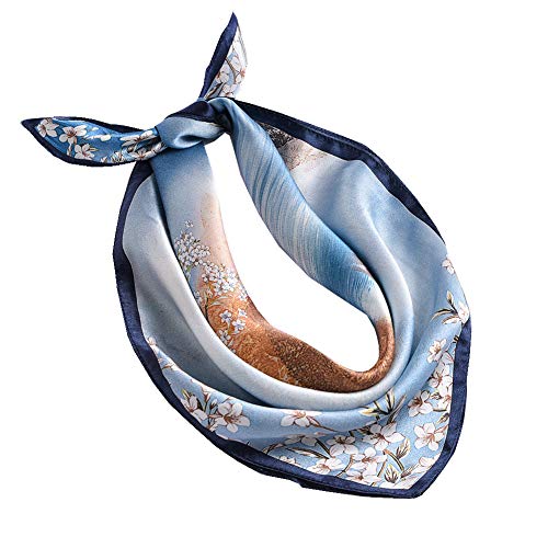 ANDANTINO 100% Mulberry Silk Scarf -Women 35" Square Hair Wraps-Gift Packed - color: Flower& Tree