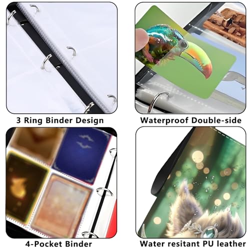 4 Pocket Trading Card Binder, Holds 400 Cards, 3-Ring Binder - color: Cute elf