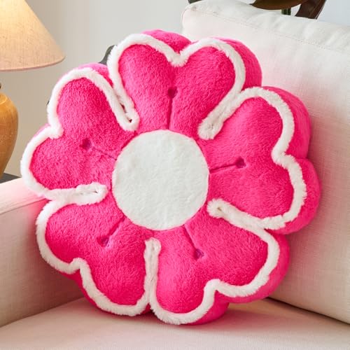 Flower Shaped Decorative Throw Pillow Cushion for Bed Couch, Cute Flower Plush Throw Pillows Home Decor Floor Pillow Seating Cushions (Hot Pink, 17.7 Inches) - color: Hot Pink, size: 17.7 Inches
