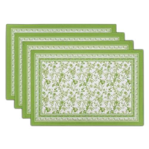 Green Floral Placemats Set of 4 Chinoiserie Boho Flowers Linen Fabric Rectangle Table Mat 12x18 Inch Washable Heat Resistant Outdoor Seasonal for Kitchen and Dining Table Decor - color: Green Leaf