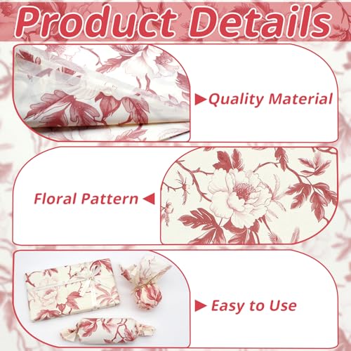 Benvo Floral Tissue Paper 20x29 Inch - 20 Sheets Decoupage Craft Paper for Gift Wrapping, Flower DIY Art Projects, Spring Wedding, Birthday & Baby Shower Decorations(Style N) - color: Pink Peony New