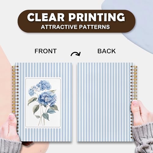 VIIJJUE Blue Hydrangea Stripe Notebook Journal, Hydrangea Gifts, Blue Notebook Office Supplies, Hardcover Spiral Journal 5.5x8.3 Inch - color: B- Blue Hydrangea
