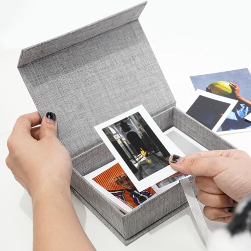 Vienrose Small Photo Storage Box, 5"x7", Linen Postcard Keeper, Gray - color: Gray, size: 5"x7"