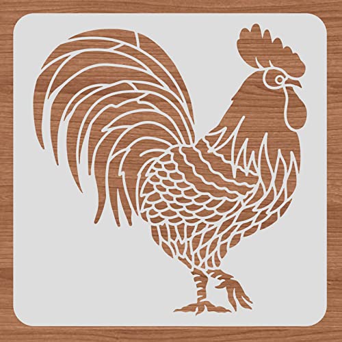 BENECREAT Large Rooster Pattern Plastic Painting Stencils, 12x12inch - color: Rooster