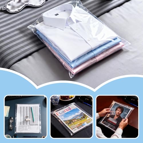 VOKOY 50 Pack 9 3/8 x 12 2/5 inches Crystal Clear Sleeves Storage Bags, Self Sealing Cellophane Bags Magazine Sleeves Protectors for 9x12 Photo Mats Art Prints Drawings - size: 9 x 12 Inch, style: 50 Pack
