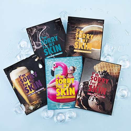 I'M SORRY FOR MY SKIN Jelly Mask Full Set for Skin Stress Relief, Korean Skin Care Travel Essentials Kit, K-Beauty Hydrating Face Mask Sheets, Gifts for Women (Pack of 5) - color: Pack of 5