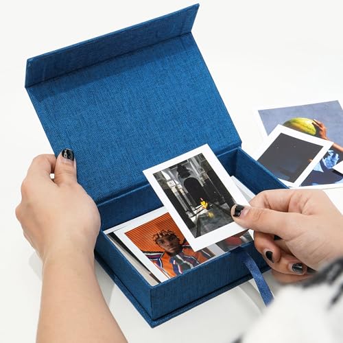 Vienrose Small Photo Storage Box, 5"x7", Linen Postcard Keeper, Dark Blue - color: Navy Blue, size: 5"x7"
