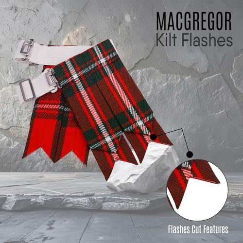 EZE Kilt Flashes for Men with Heavy Buckle Adjusters, Plain & Tartan Kilt Sock Flashes Acrylic Wool - color: Macgregor