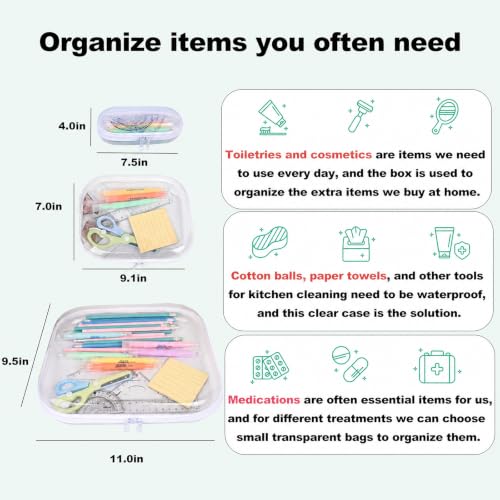 Clear Hard Shell Zipper Case,3PCS Transparent Clear Zipper Pouches,Hard Side Plastic Case Set,Portable Travel Storage Organizer Bins - color: 3PCS-M