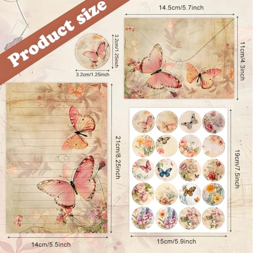 FUNCLASS 160 Pcs Vintage Butterfly Stationery Set Letter and Envelopes - color: Vintage Butterfly