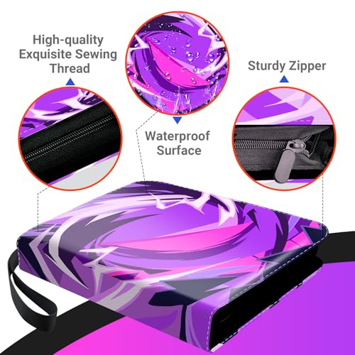 Trading Card Binder for TCG Cards, 9-Pocket Portable Card Collector Ablum Holder Book Fits 900 Cards with 50 Removable Sleeve, Waterproof Card Binder Display Storage Carrying Cases for TCG-Purple - color: Purple-900 Cards