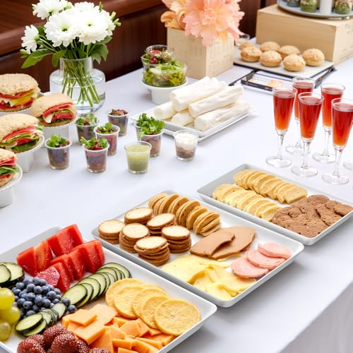 White Plastic Serving Trays 3 Pack, Rectangle Appetizer Platters for Party