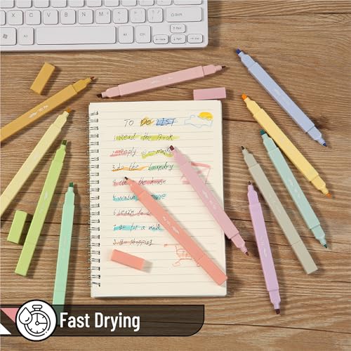 Mr. Pen- Dual Tip Aesthetic Highlighters, 12 pcs, Chisel & Fine Tip - color: Pastel, size: 12 Pack