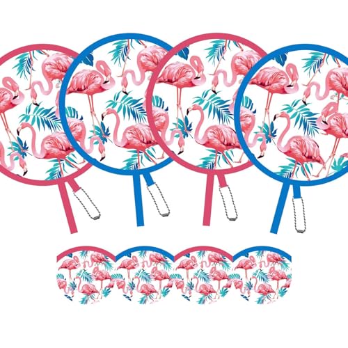 4 Pack Flamingo Pink Foldable Hand Fans, Pocket-Sized Round Fans for RV，Travel, Events, Indoor & Outdoor (Pink & Azure) - style: Flamingo