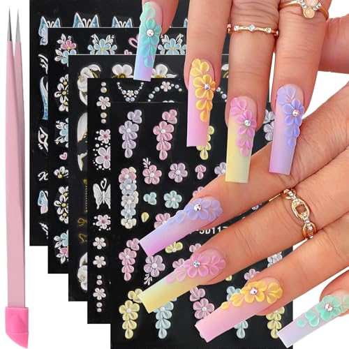 5D Flower Nail Stickers for Nail Art Nail Decals for Women - color: Colorful-06