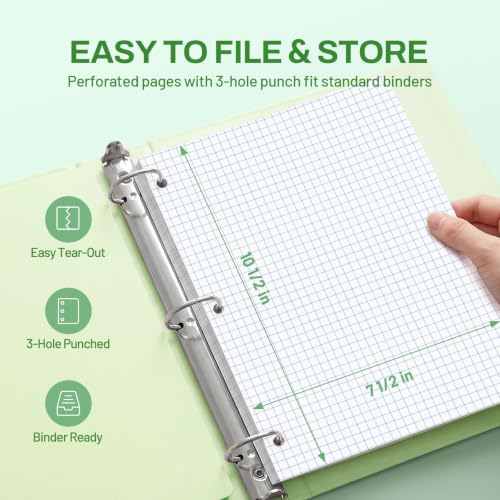 SUNEE Spiral Notebook, 1-Subject, Graph Ruled Paper, 8" x 10-1/2", 100 Sheets per Notebook, 3-Hole Punched Paper, Water Resistant Cover, Spiral Grid Notebooks for Work, Home, School, Dark Green - color: Dark Green