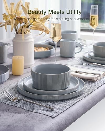 Famiware Star Stoneware Dinnerware Sets for 8, Reactive Glaze Plates, Bowls - color: Matte Gray