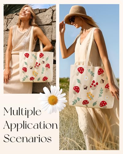 Miss Adola Embroidery Canvas Tote Bag with Pocket & Buckle - color: Shiitake