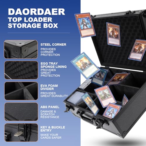 Top Loader Storage Box, Lockable Trading Card Case for 3"x 4" 35pt Rigid Cards, Holds 600+ Toploaders or 135+ Magnetic Card Holders, Includes 40 Labels & 6 Foam Dividers