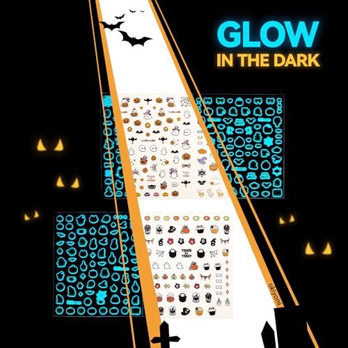 Okiyomi Halloween Nail Stickers for Kids, 3D Glow in the Dark, 4 Sheets - color: 5d Halloween