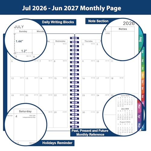 Planner 2026-2027 - 2026-2027 Planner Weekly and Monthly with Tabs, July 2026 - June 2027, 6.25" × 8.3", Strong Twin-Wire Binding - color: Blue
