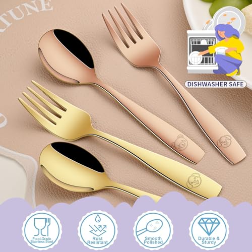 DEHOV Colorful Toddler Eating Utensils Set,Set Of 12 Food Grade Stainless Steel Silverware Sets For Kids,Dishwasher Safe Children Small Metal Spoons And Forks Flatware Sets - color: Colorful