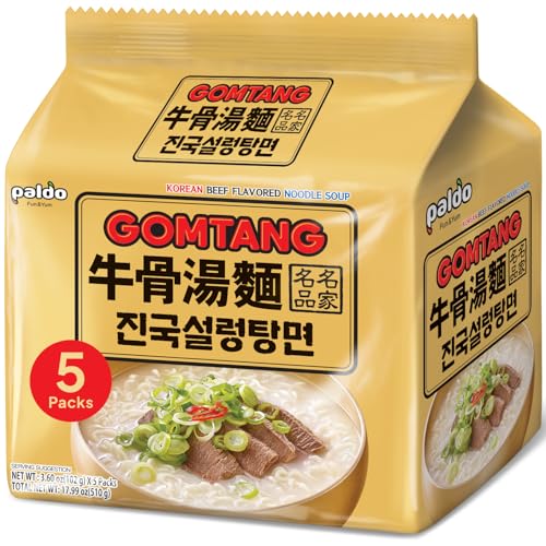 Korean Food Gomtang Noodle Soup, Mild & Savory Broth, Chewy Noodles, 5 Pack