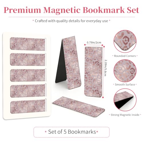 5 Pieces Magnetic Bookmarks, Cute Magnet Bookmark Clips, Colorful Page Markers for Books, Reading Supplies for Book Lovers, Women and Men Glitter Pink Leopard - color: Glitter Pink Leopard
