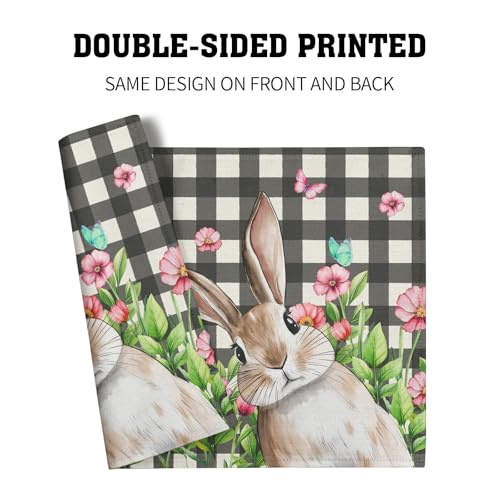 Buffalo Plaid Bunny Placemat Set of 4 12 x 18 Inch Pink Flowers Butterfly Farmhouse Linen Fabric Table Mats Outdoor Spring Seasonal for Party Kitchen Dining - color: Easter Bunny