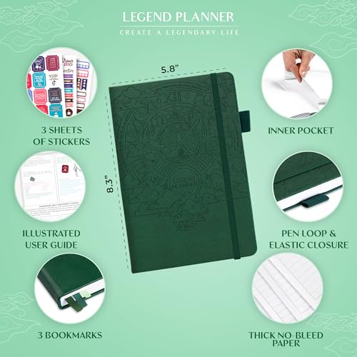 Legend Undated Hourly Planner, A5 Appointment Book Schedule, Dark Green - color: Dark Green, Debossed