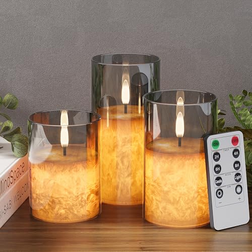 Battery Operated Flameless Candles with Remote & Timer, Grey Glass 3Pack - color: Gray