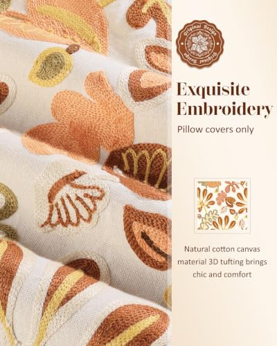 Embroidered Throw Pillow Cover, 18x18 Inch, Fall Abstract Floral - color: Fall Abstract Floral, size: 18" x 18" (Pack of 1)