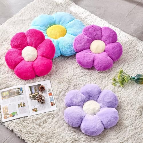 Kcvvcr Hot Pink Flower Pillow, 17.7" Flower Shaped Plush Decorative Throw Pillow for Bed - color: Hot Pink, size: 17.7 Inch