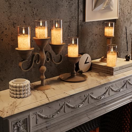 VIODAIM Ice Crystal Real Wax Glass Flameless Candles with Remote & Timer, Battery Operated Candles with Warm Flickering Flame, Realistic LED Candle for Wedding Home Decor [D3×H4/5"/6"] Clear, 3Pack - color: Clear
