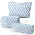 EIMMBD Makeup Bag 3 Pieces Large Capacity Checkered Cosmetic Bags Travel Toiletry Bag Organizer Cute Makeup Pouch Storage for Women(Blue) - color: Blue