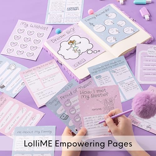 HAPPY LOLLI Purple LolliME DIY Journal Kit for Tween & Teen Girls Ages 8–14, Birthday Gift, 300+ Pieces Lockable Diary Set, Arts & Crafts, Scrapbook & Creative Journaling - color: Purple LolliME